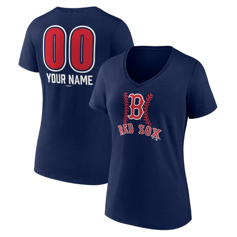 Boston Red Sox Women's Personalized Name & Number Fastball V-Neck T-Shirt On Sale