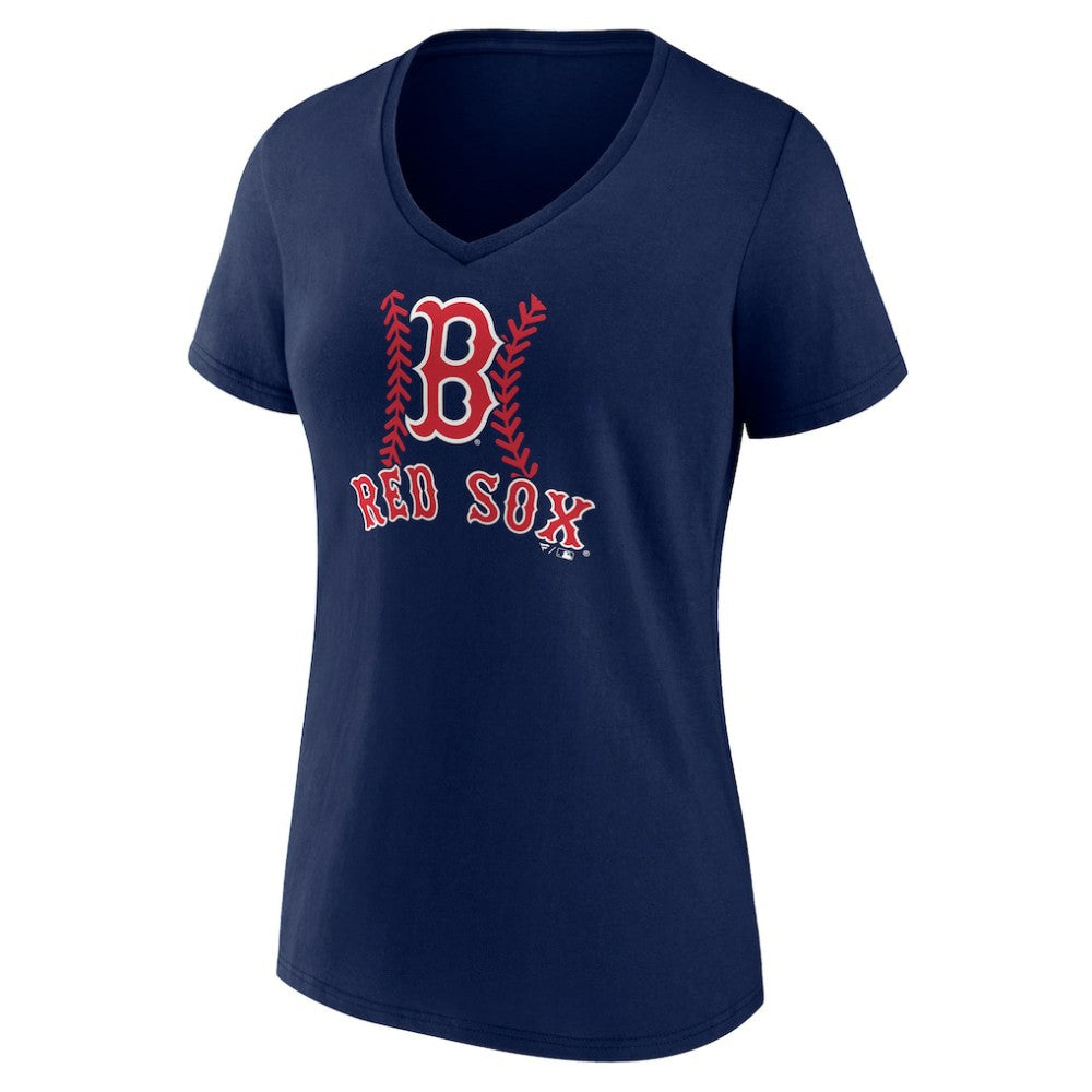 Boston Red Sox Women's Personalized Name & Number Fastball V-Neck T-Shirt On Sale