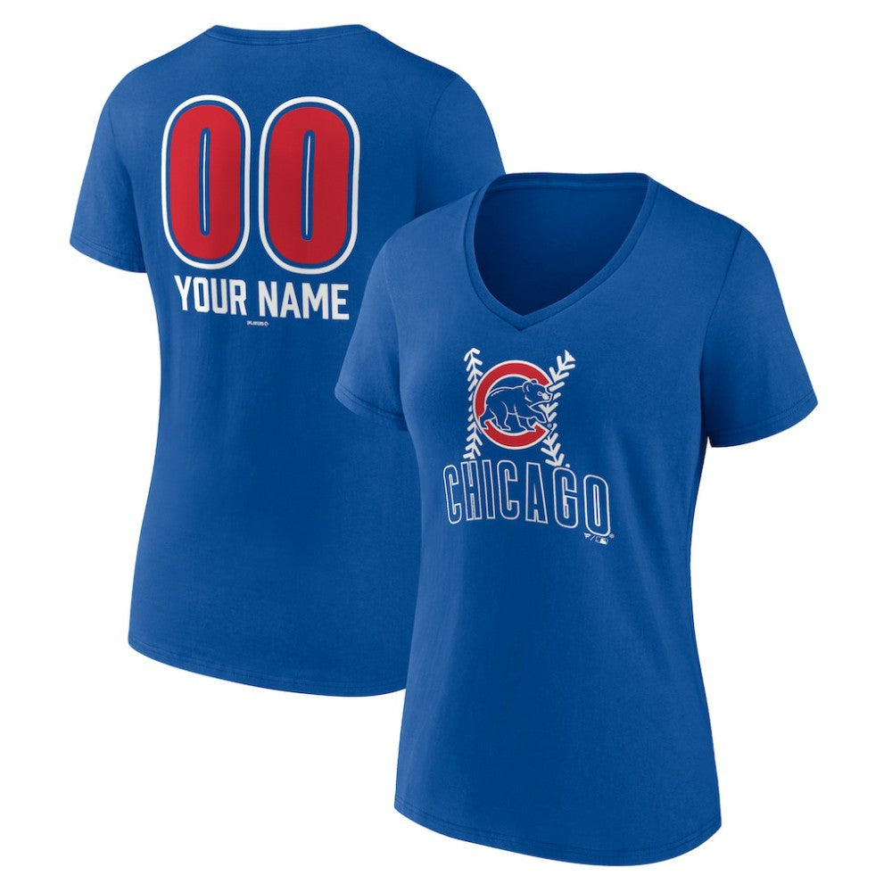Chicago Cubs Women's Personalized Name & Number Fastball V-Neck T-Shirt Clearance