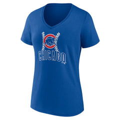 Chicago Cubs Women's Personalized Name & Number Fastball V-Neck T-Shirt Clearance
