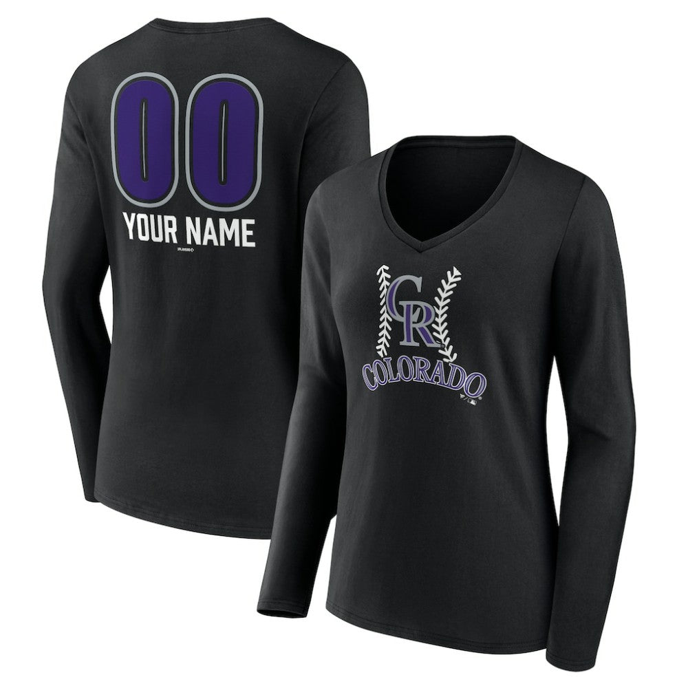 Colorado Rockies Women's Personalized Name & Number Fastball Long Sleeve V-Neck T-Shirt On Sale
