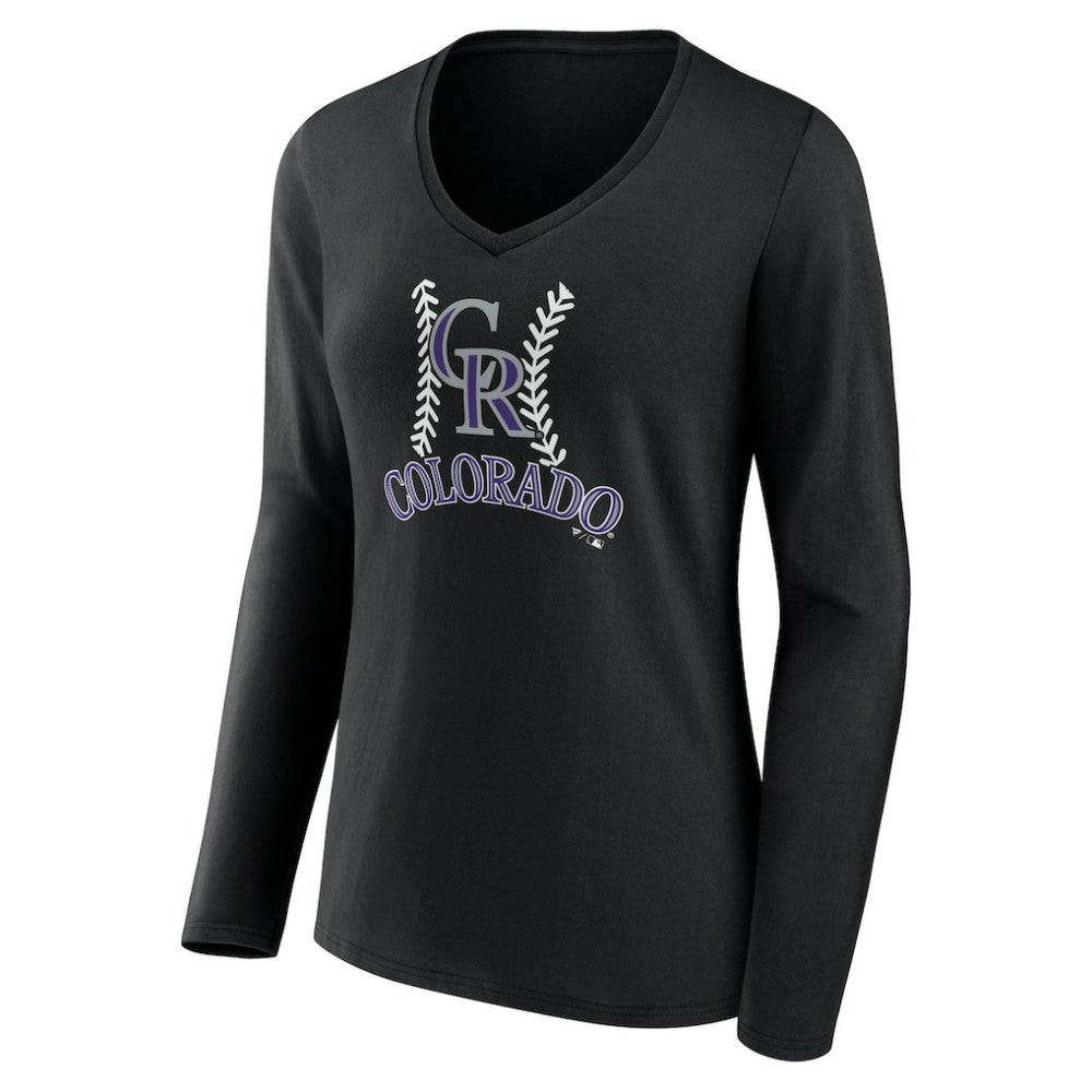 Colorado Rockies Women's Personalized Name & Number Fastball Long Sleeve V-Neck T-Shirt On Sale