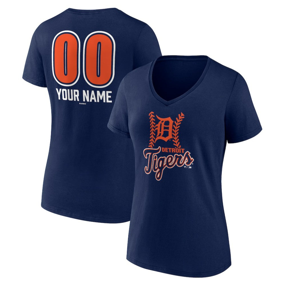 Detroit Tigers Women's Personalized Name & Number Fastball V-Neck T-Shirt Online