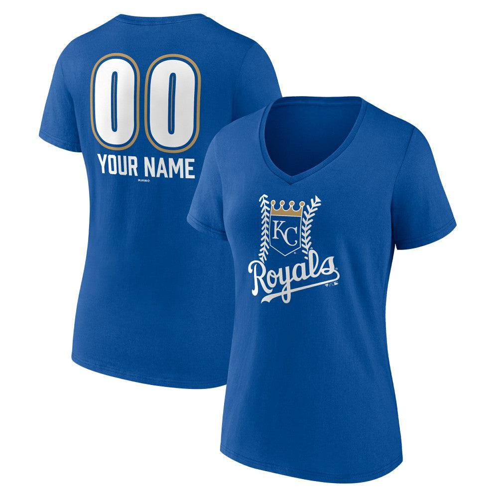 Kansas City Royals Women's Personalized Name & Number Fastball V-Neck T-Shirt On Sale