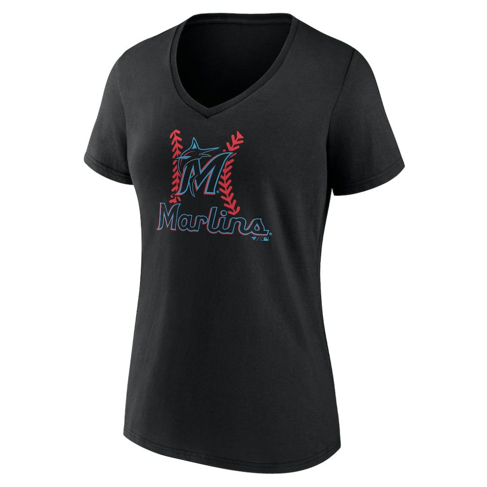 Miami Marlins Women's Personalized Name & Number Fastball V-Neck T-Shirt Near Me