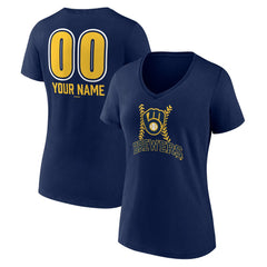 Milwaukee Brewers Women's Personalized Name & Number Fastball V-Neck T-Shirt Sale