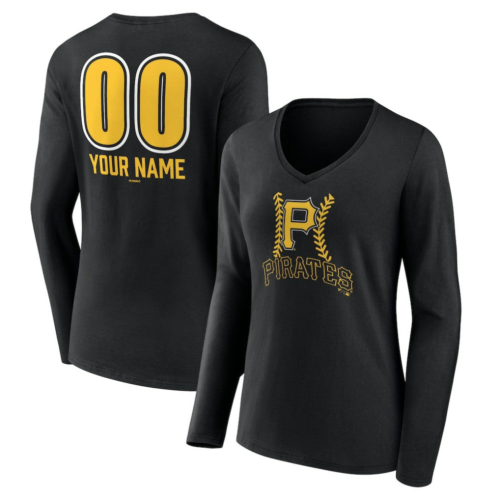 Pittsburgh Pirates Women's Personalized Name & Number Fastball Long Sleeve V-Neck T-Shirt On Sale