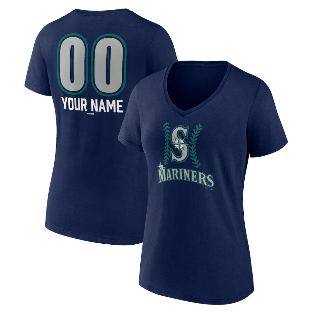 Seattle Mariners Women's Personalized Name & Number Fastball V-Neck T-Shirt Sale