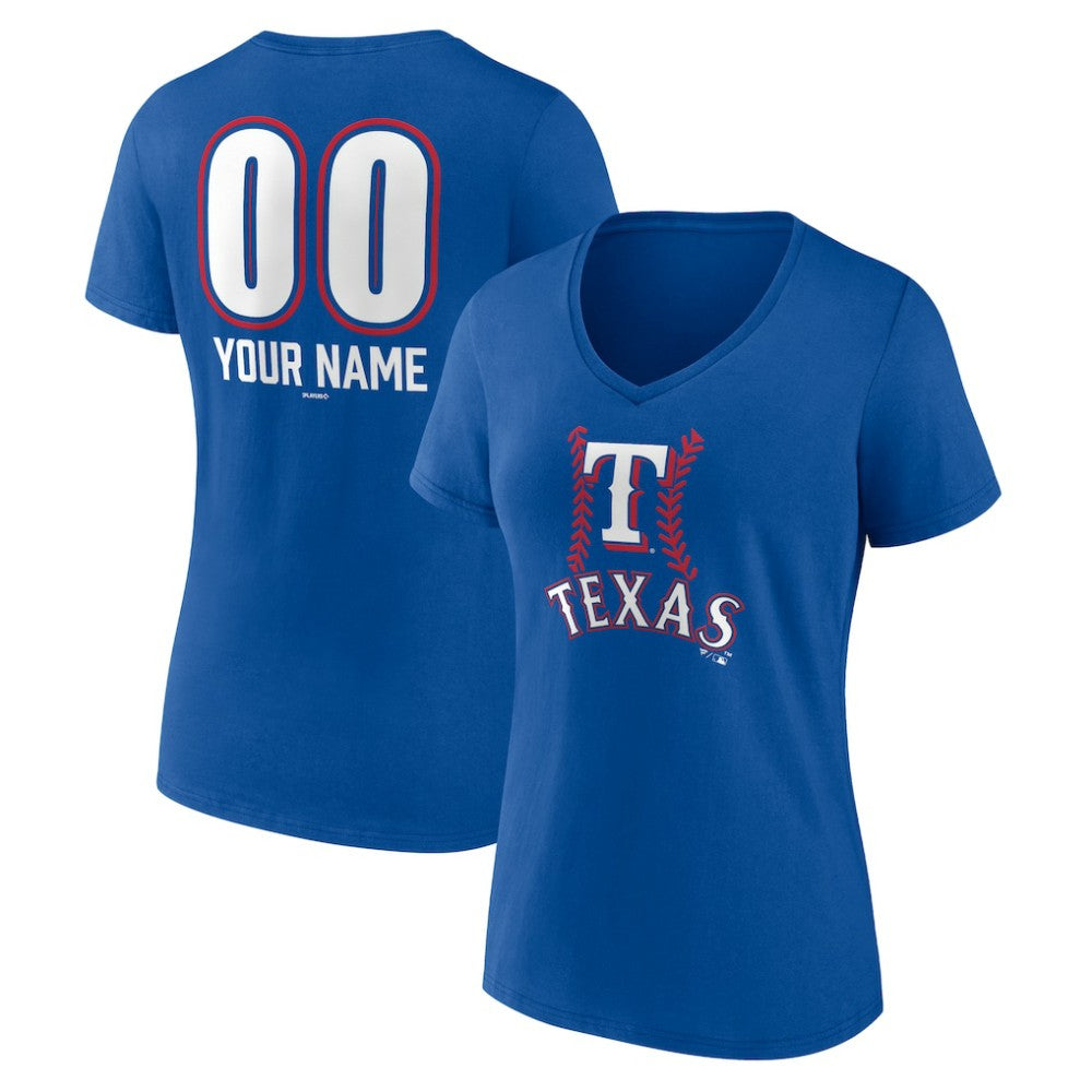 Texas Rangers Women's Personalized Name & Number Fastball V-Neck T-Shirt On Sale