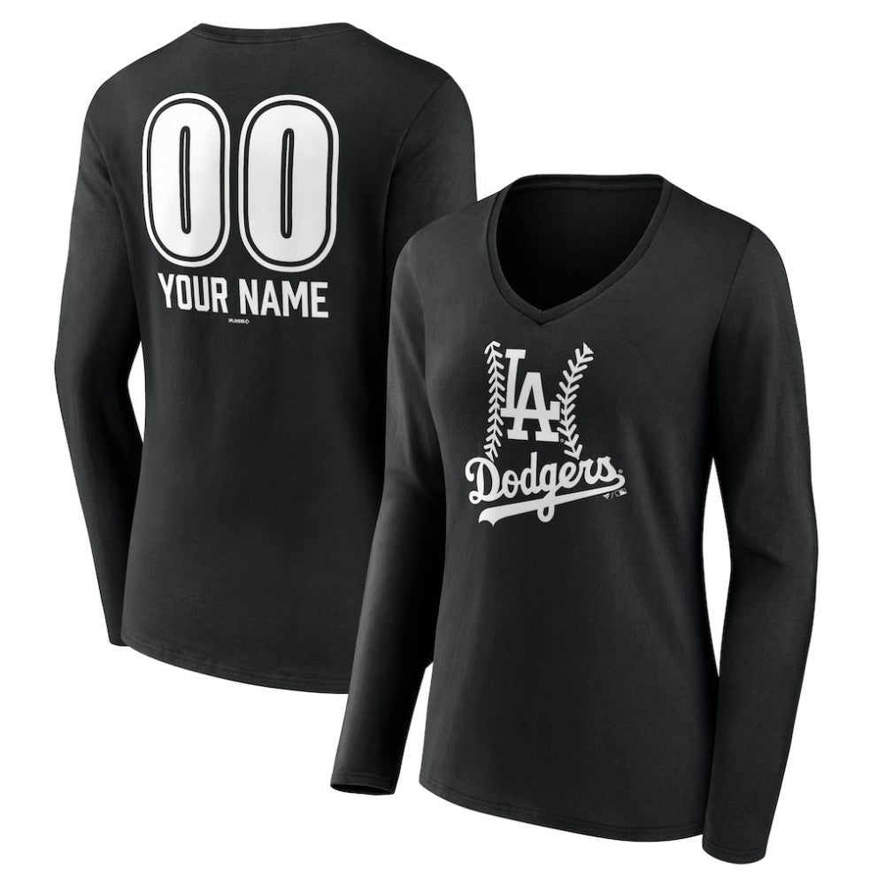 Los Angeles Dodgers Women's Personalized Name & Number Fastball Long Sleeve V-Neck T-Shirt for sale