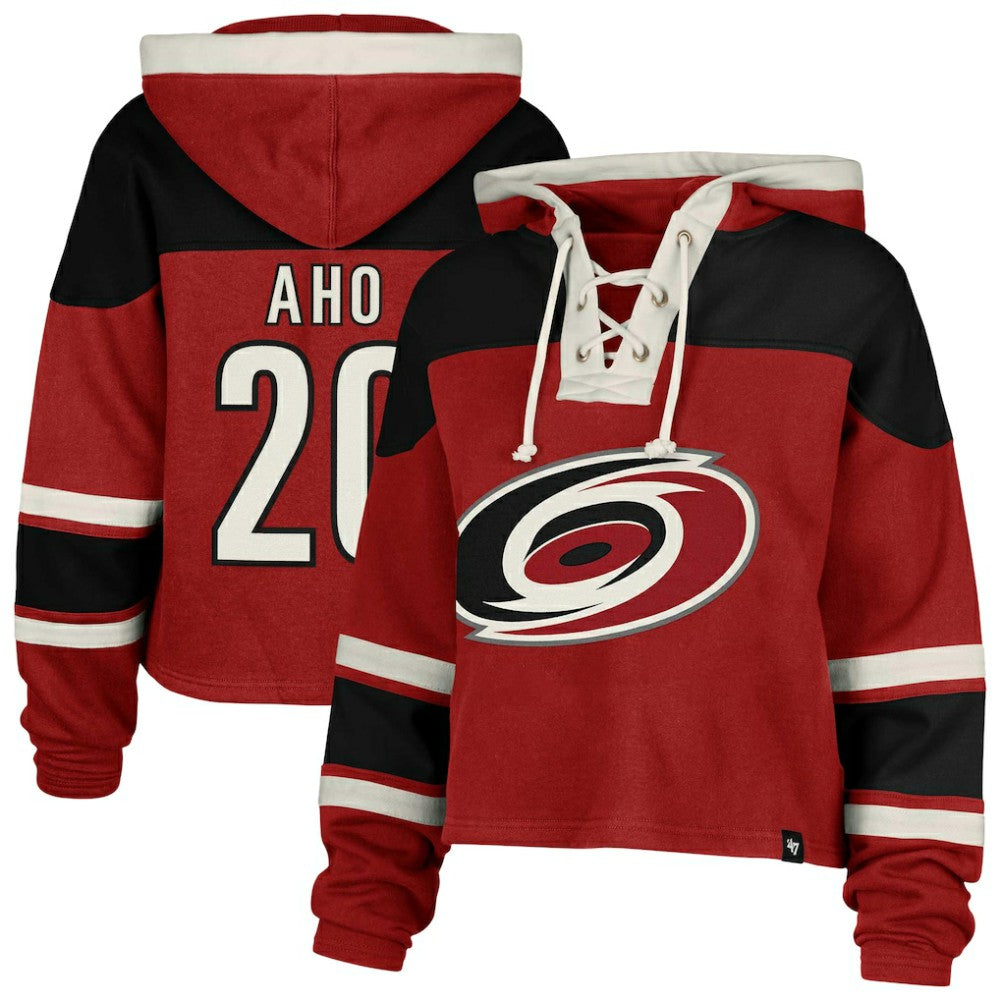 Sebastian Aho Carolina Hurricanes - '47 Women's Superior Lacer Cropped Pullover Hoodie Red