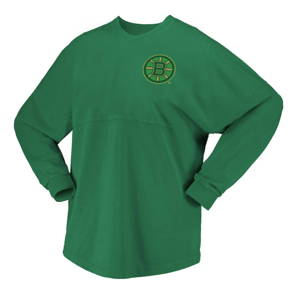 Boston Bruins Fanatics Women's St. Patrick's Day Spirit Jersey T-Shirt Kelly Green
