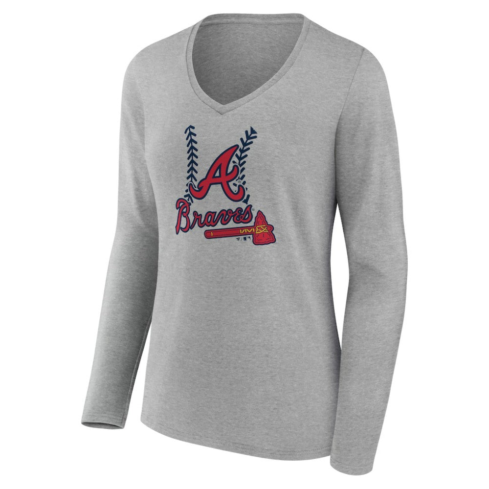 Atlanta Braves Women's Personalized Name & Number Fastball Long Sleeve V-Neck T-Shirt Sale