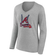 Atlanta Braves Women's Personalized Name & Number Fastball Long Sleeve V-Neck T-Shirt Sale
