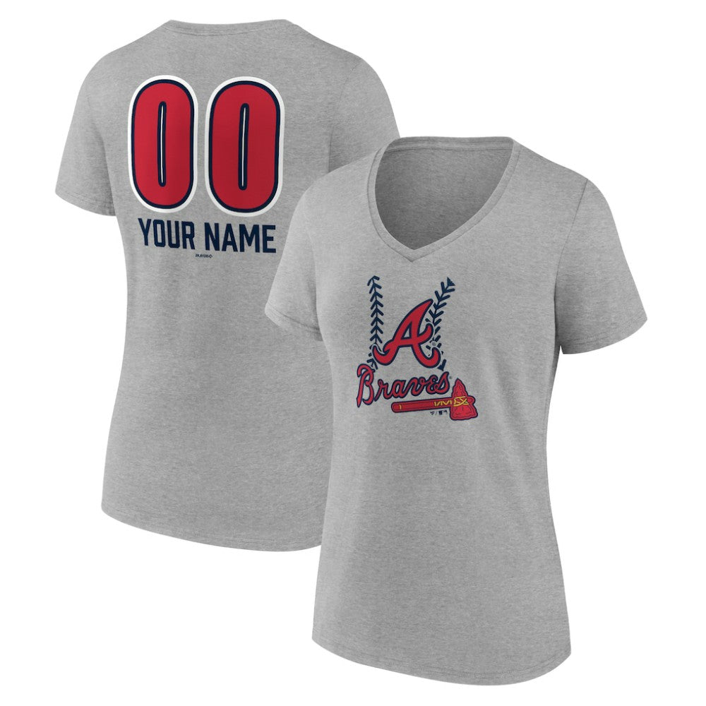 Atlanta Braves Women's Personalized Name & Number Fastball V-Neck T-Shirt for sale