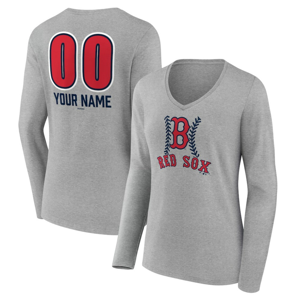 Boston Red Sox Women's Personalized Name & Number Fastball Long Sleeve V-Neck T-Shirt for sale