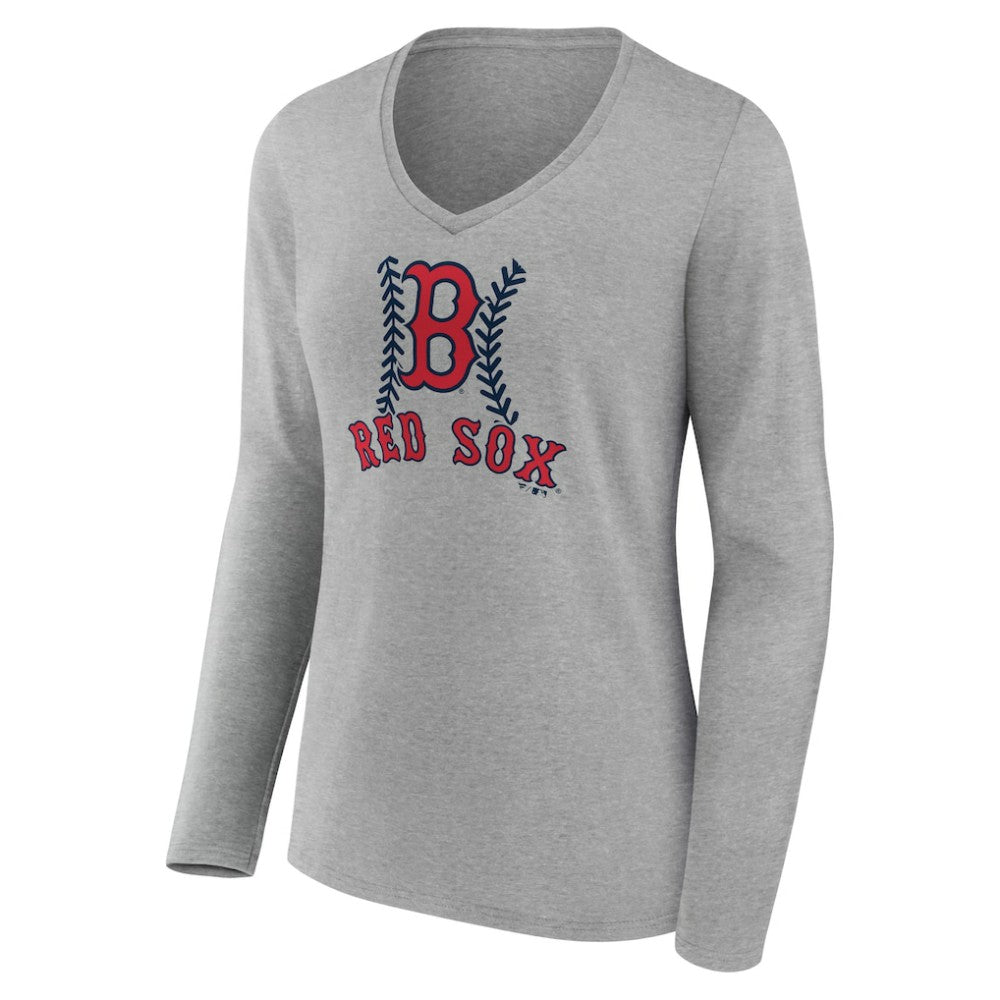 Boston Red Sox Women's Personalized Name & Number Fastball Long Sleeve V-Neck T-Shirt for sale
