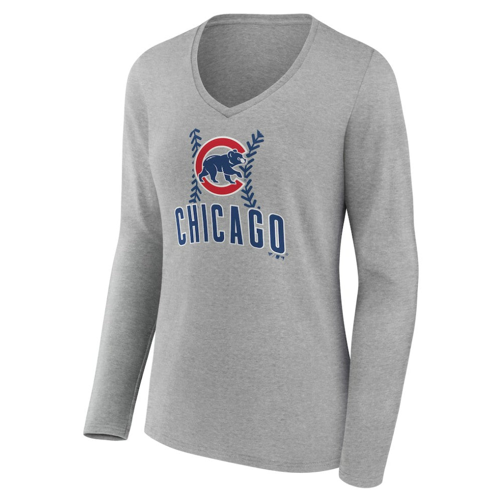 Chicago Cubs Women's Personalized Name & Number Fastball Long Sleeve V-Neck T-Shirt On Sale