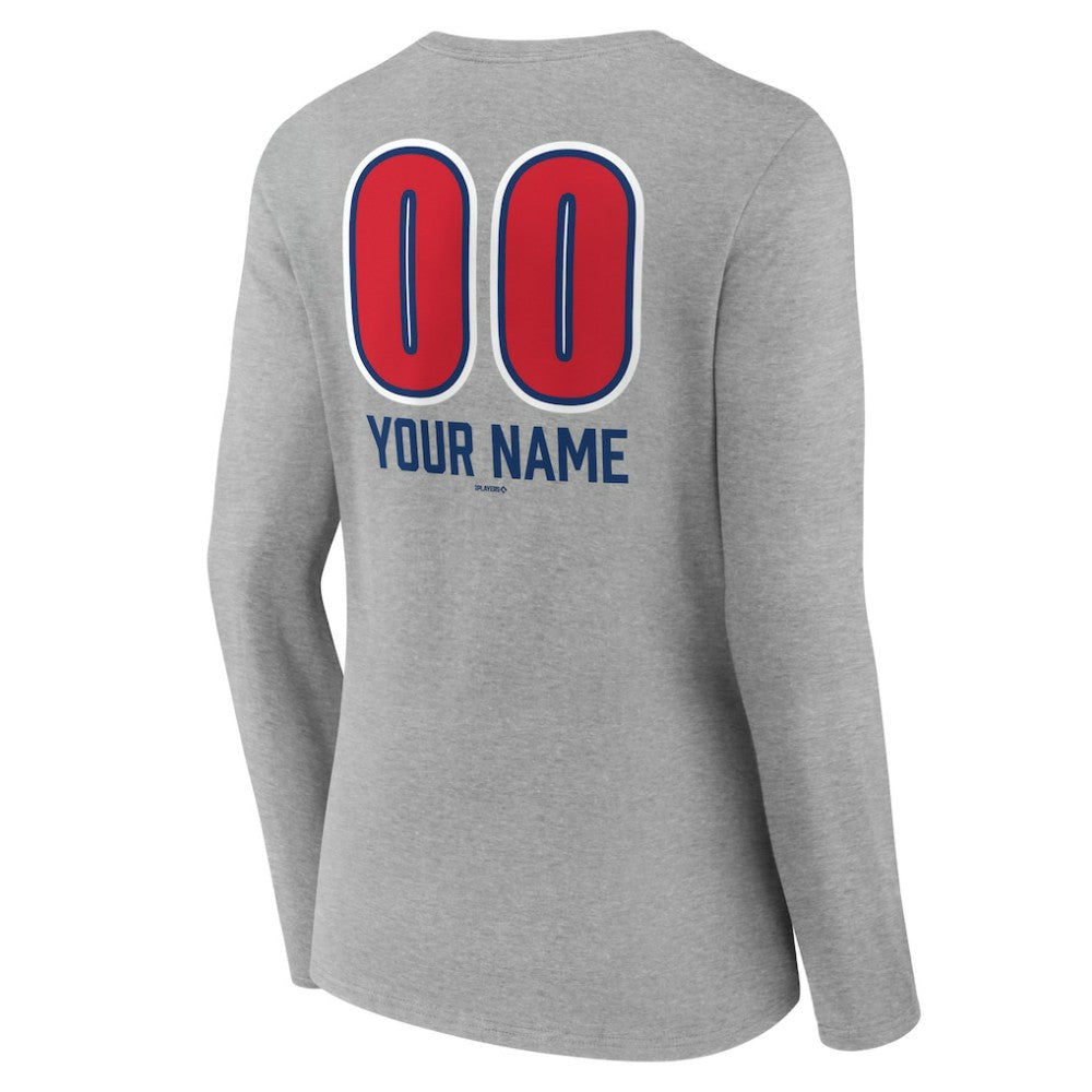 Chicago Cubs Women's Personalized Name & Number Fastball Long Sleeve V-Neck T-Shirt On Sale