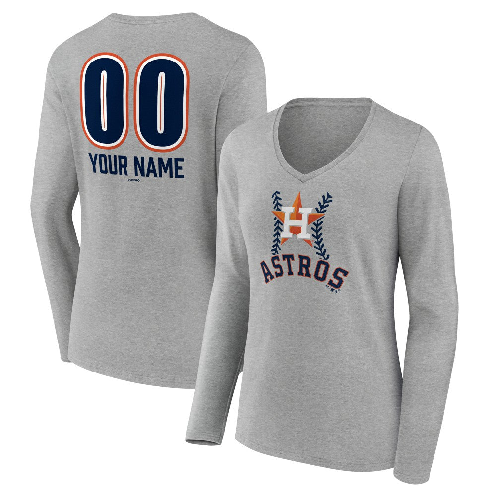 Houston Astros Women's Personalized Name & Number Fastball Long Sleeve V-Neck T-Shirt Online