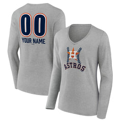 Houston Astros Women's Personalized Name & Number Fastball Long Sleeve V-Neck T-Shirt Online