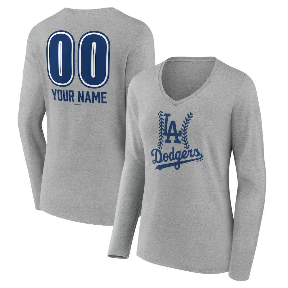 Los Angeles Dodgers Women's Personalized Name & Number Fastball Long Sleeve V-Neck T-Shirt On Sale