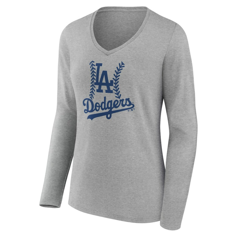 Los Angeles Dodgers Women's Personalized Name & Number Fastball Long Sleeve V-Neck T-Shirt On Sale