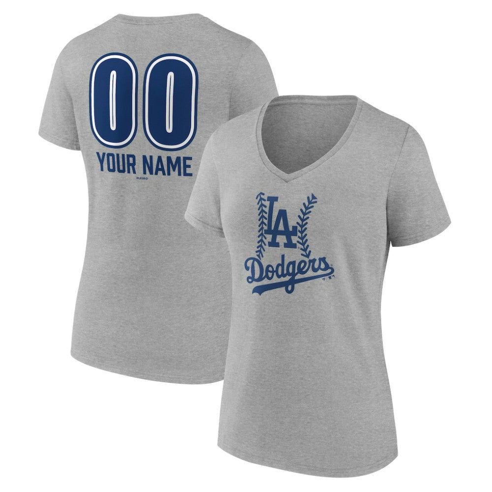 Los Angeles Dodgers Women's Personalized Name & Number Fastball V-Neck T-Shirt On Sale