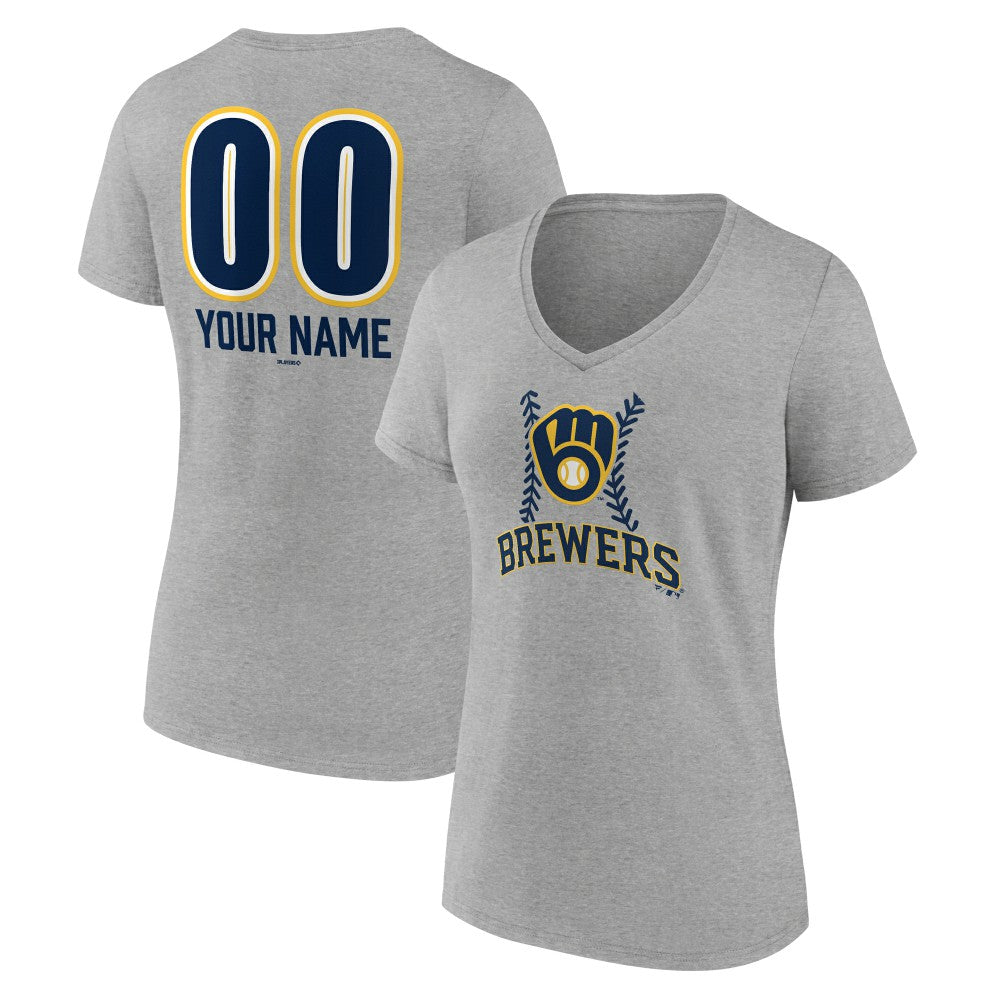 Milwaukee Brewers Women's Personalized Name & Number Fastball V-Neck T-Shirt for sale