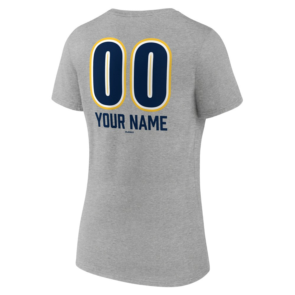 Milwaukee Brewers Women's Personalized Name & Number Fastball V-Neck T-Shirt for sale