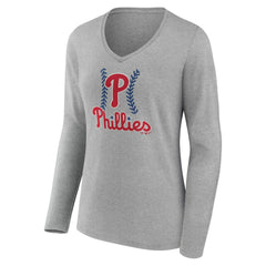 Philadelphia Phillies Women's Personalized Name & Number Fastball Long Sleeve V-Neck T-Shirt Sale