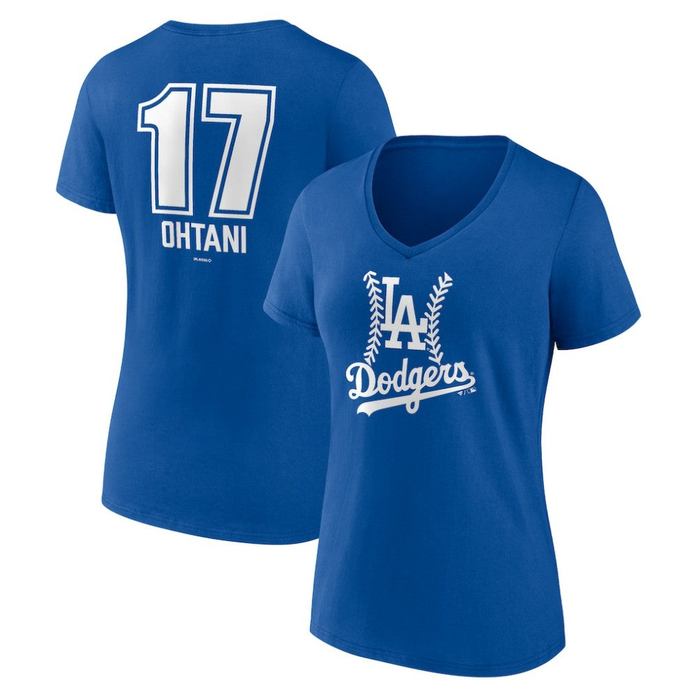 Shohei Ohtani Los Angeles Dodgers Women's Fastball Player Name & Number V-Neck T-Shirt Sale