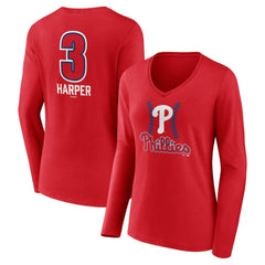 Bryce Harper Philadelphia Phillies Women's Fastball Player Name & Number Long Sleeve V-Neck T-Shirt Online