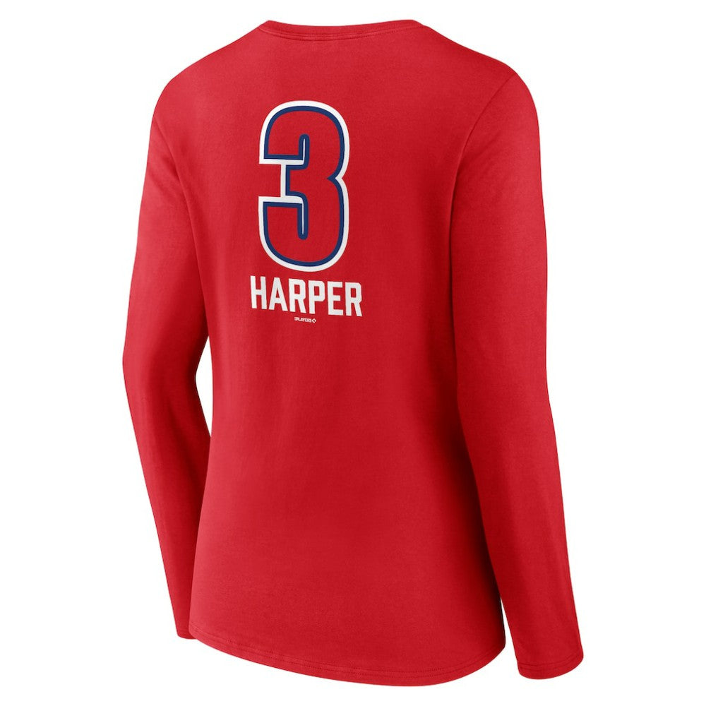 Bryce Harper Philadelphia Phillies Women's Fastball Player Name & Number Long Sleeve V-Neck T-Shirt Online