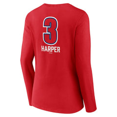 Bryce Harper Philadelphia Phillies Women's Fastball Player Name & Number Long Sleeve V-Neck T-Shirt Online