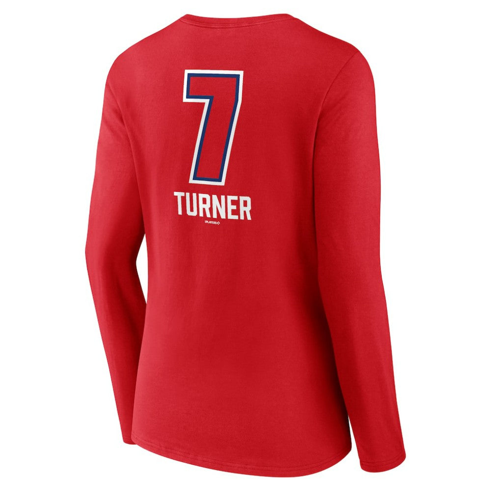 Trea Turner Philadelphia Phillies Women's Fastball Player Name & Number Long Sleeve V-Neck T-Shirt Near Me