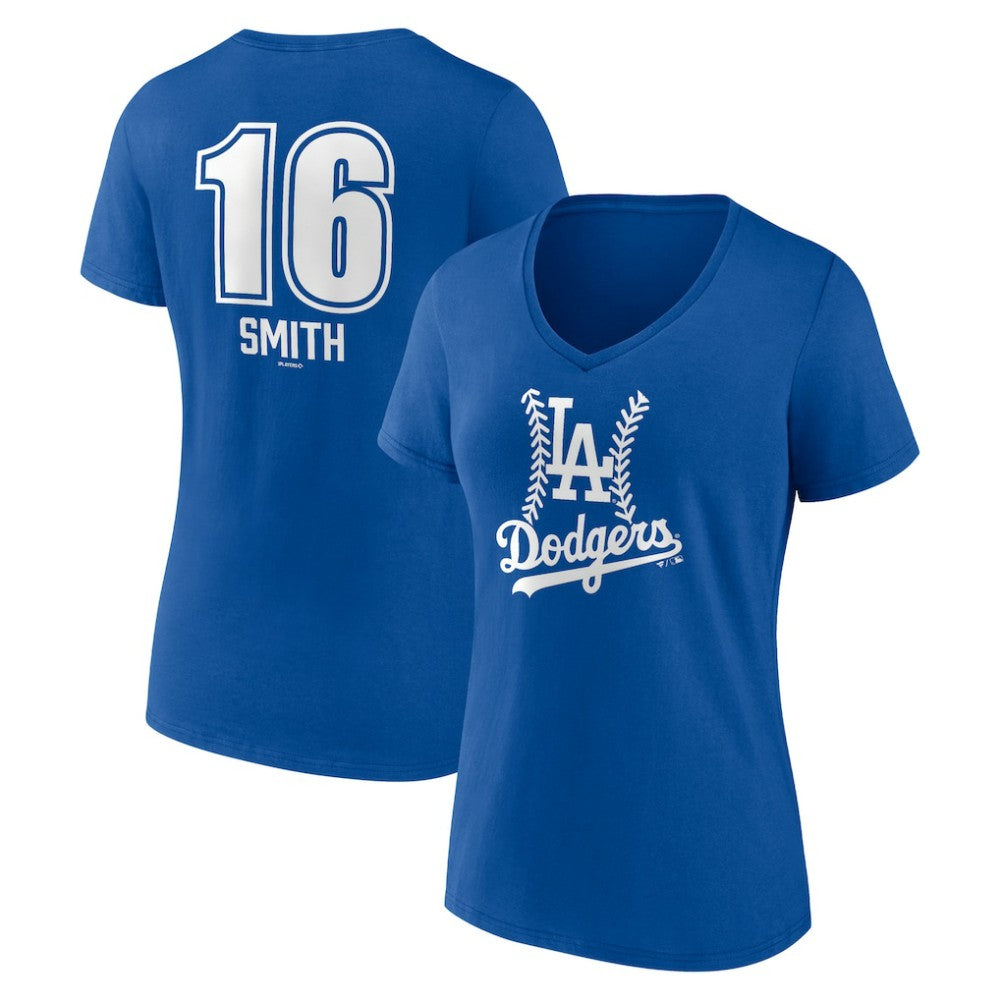 Will Smith Los Angeles Dodgers Women's Fastball Player Name & Number V-Neck T-Shirt Sale