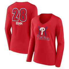 Alec Bohm Philadelphia Phillies Women's Fastball Player Name & Number Long Sleeve V-Neck T-Shirt for sale