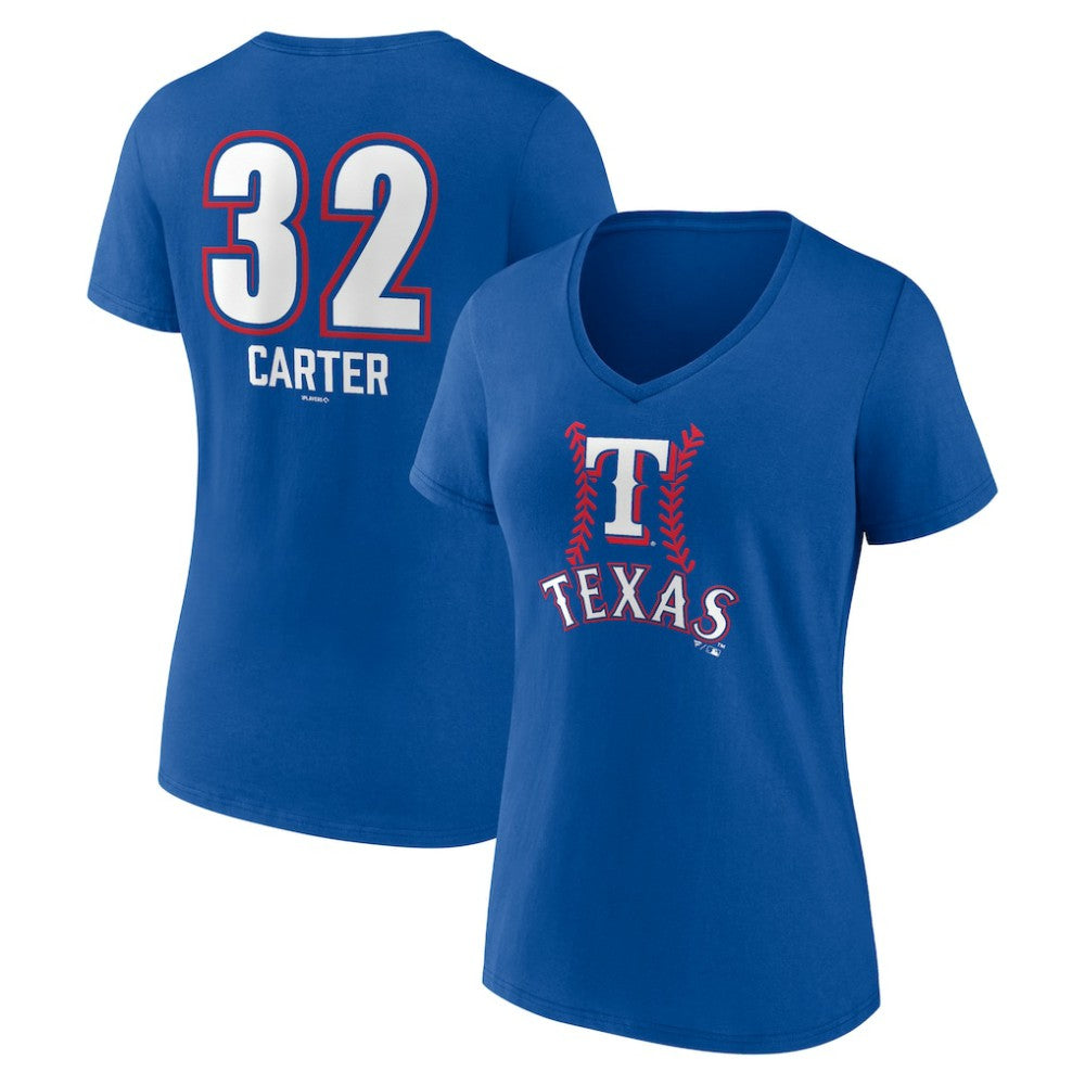 Evan Carter Texas Rangers Women's Fastball Player Name & Number V-Neck T-Shirt Near Me