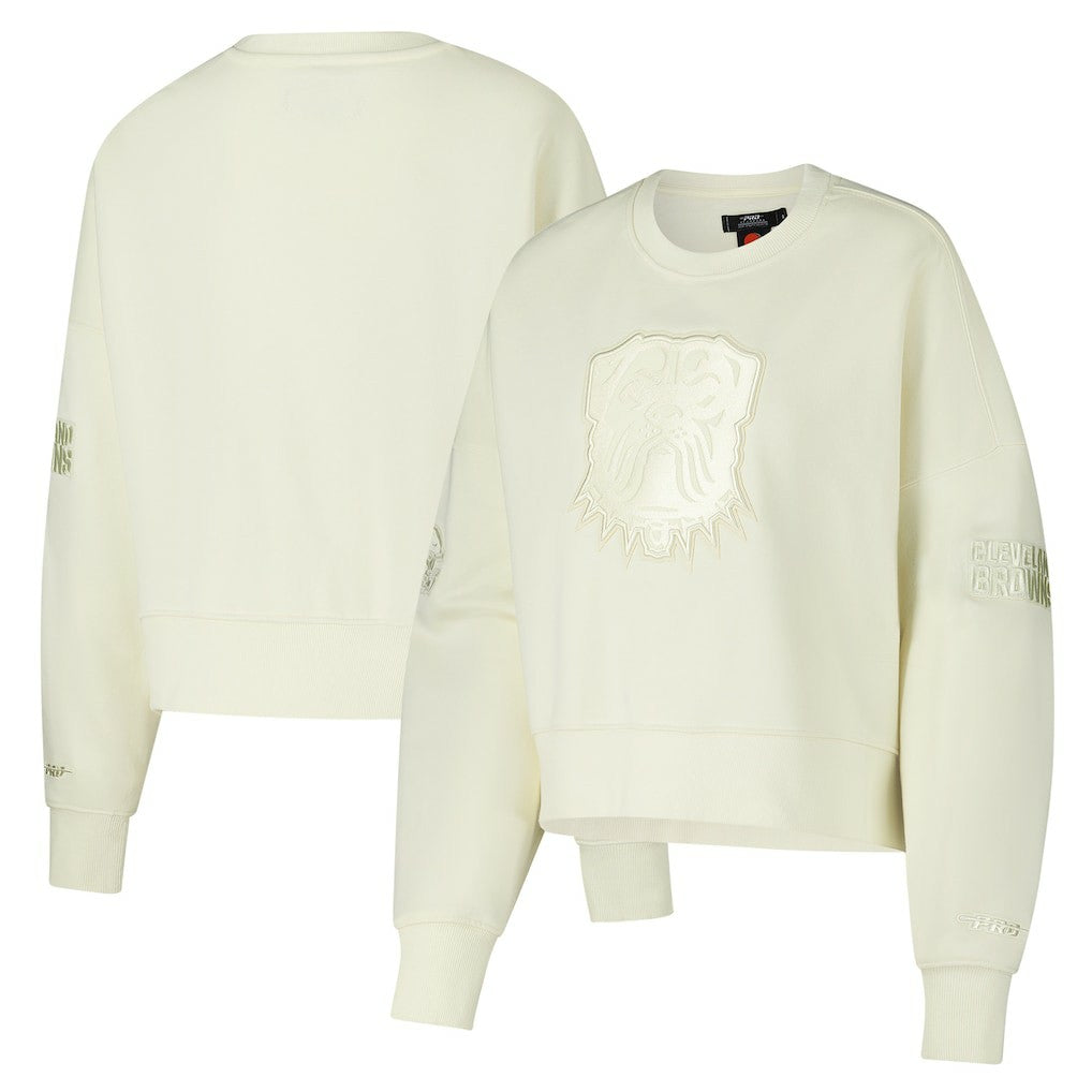 Cleveland Browns Pro Standard Triple Tonal Cropped Fleece Pullover Sweatshirt Cream - NFL