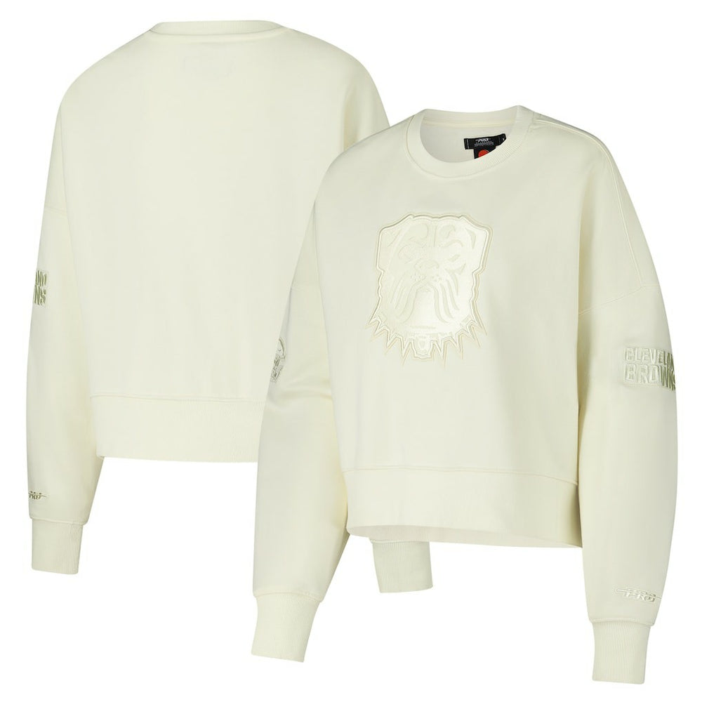 Cleveland Browns Pro Standard Triple Tonal Cropped Fleece Pullover Sweatshirt Cream - NFL