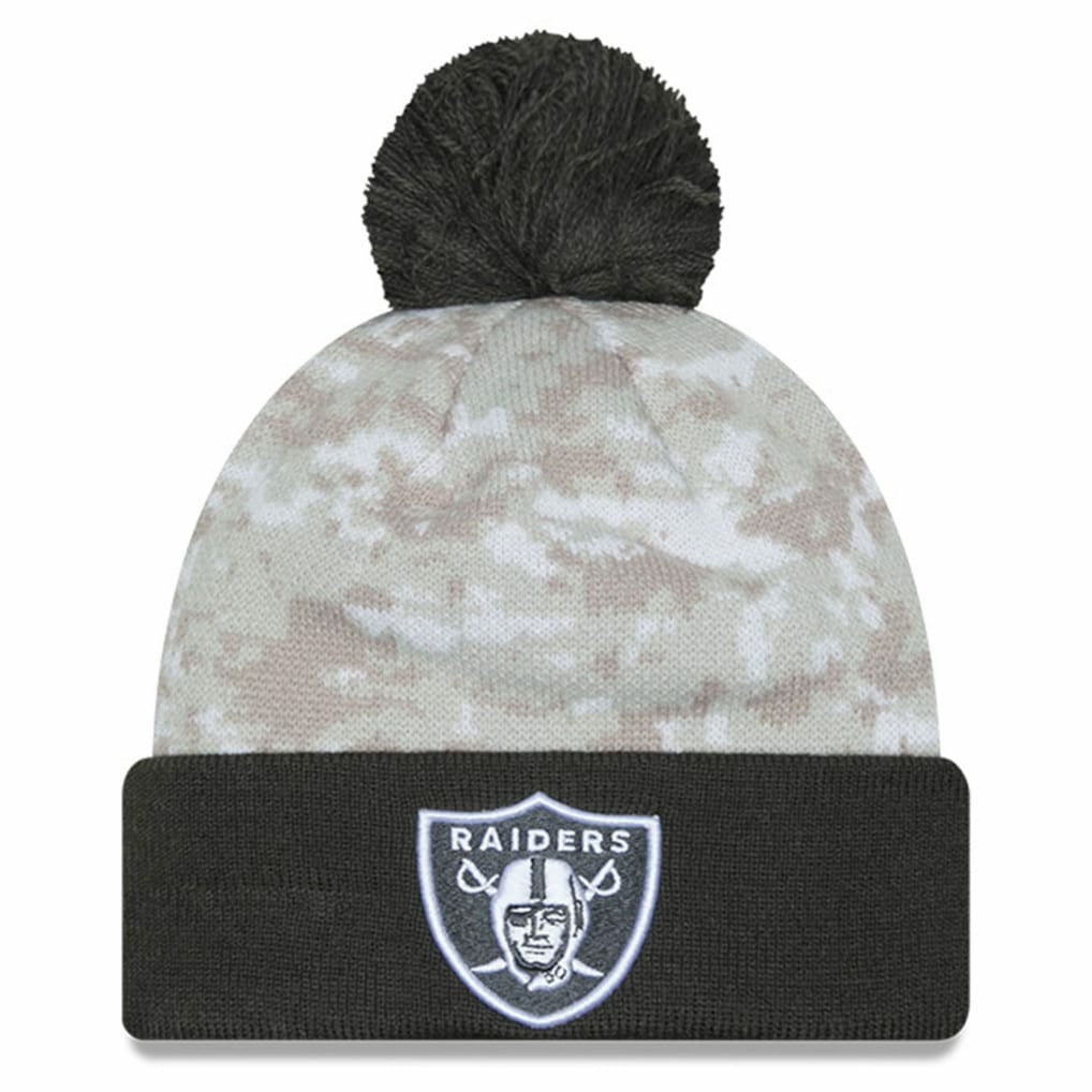 Las Vegas Raiders New Era 2024 Salute To Service Digital Camo Cuffed Knit Hat with Pom White/Graphite - NFL