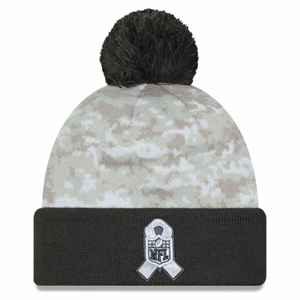 Las Vegas Raiders New Era 2024 Salute To Service Digital Camo Cuffed Knit Hat with Pom White/Graphite - NFL