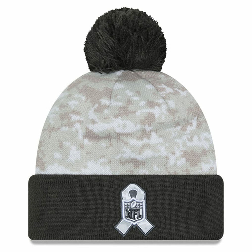 Las Vegas Raiders New Era 2024 Salute To Service Digital Camo Cuffed Knit Hat with Pom White/Graphite - NFL