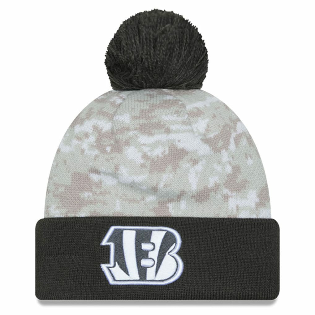 Cincinnati Bengals New Era Youth 2024 Salute To Service Cuffed Pom Knit Hat White/Graphite - NFL