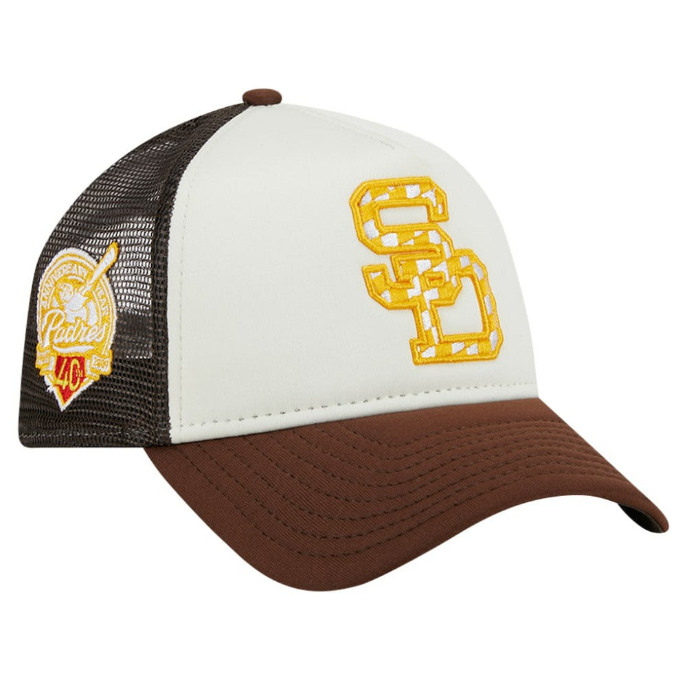 San Diego Padres New Era Checkered Flag A-Frame Trucker 9FORTY Adjustable Hat Lifestyle