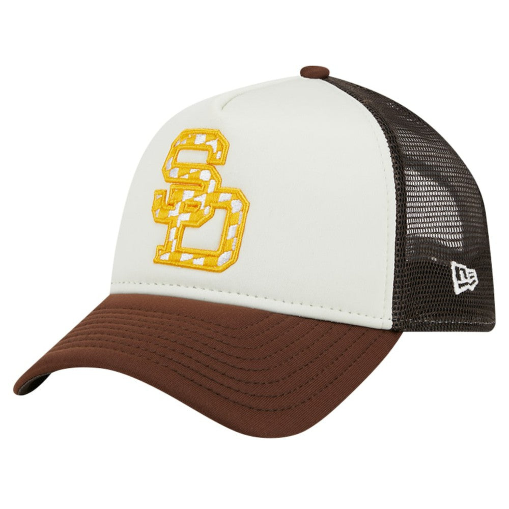 San Diego Padres New Era Checkered Flag A-Frame Trucker 9FORTY Adjustable Hat Lifestyle