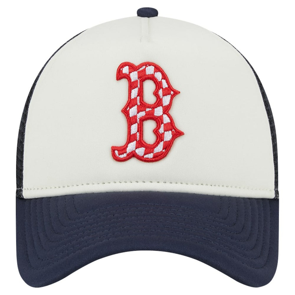 Boston Red Sox New Era Checkered Flag A-Frame Trucker 9FORTY Adjustable Hat Clearance