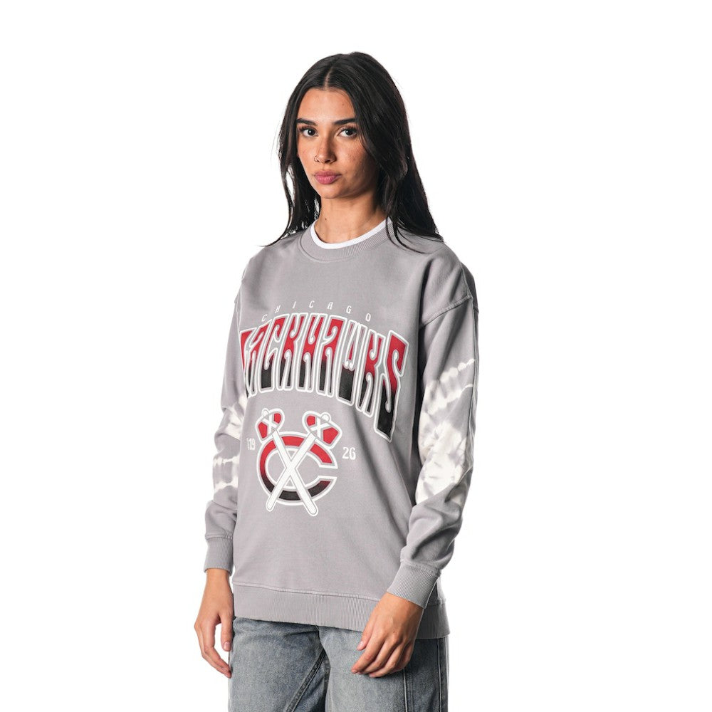 Chicago Blackhawks The Wild Collective Unisex Tie-Dye Double Collar Pullover Sweatshirt Gray