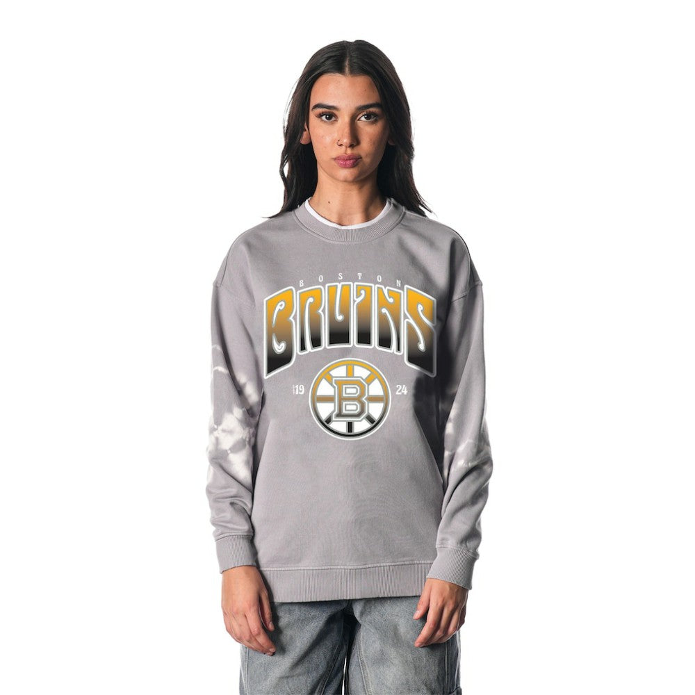 Boston Bruins The Wild Collective Unisex Tie-Dye Double Collar Pullover Sweatshirt Gray
